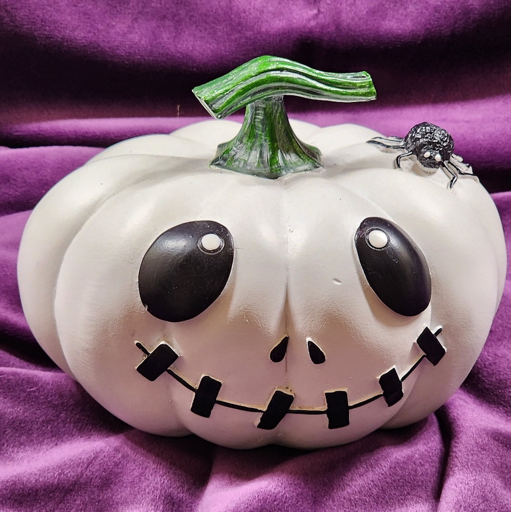 White Frankenstein Pumpkin with Spider